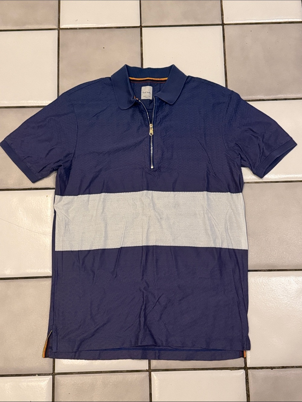 Paul Smith Colorblock 1/4 Zip Short Sleeve Polo Shirt Plum/White Men's S Italy